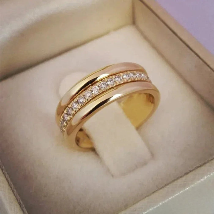 Anello doppio elegante con zirconi
