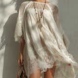 Abito Mini in Chiffon con Pannelli in Pizzo Bianco