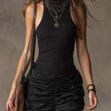 Abito Mini Ruché a Halter con Coste Bohemien