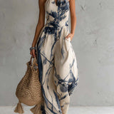 Jumpsuit a Scollo Halter con Stampa Inchiostro