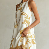 Abito Mini in Pizzo Stampato Oro Bianco