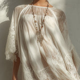 Abito Mini in Chiffon con Pannelli in Pizzo Bianco