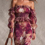 Abito Maxi in Chiffon Rosa con Spalle Scoperte