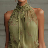Abito Mini in Chiffon con Vita a Nastro Verde