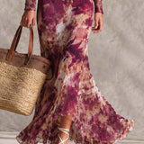 Abito Maxi in Chiffon Rosa con Spalle Scoperte