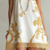 Abito Mini in Pizzo Stampato Oro Bianco
