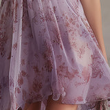 Abito Mini in Chiffon Ruffled Floreale Viola Retro