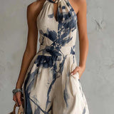 Jumpsuit a Scollo Halter con Stampa Inchiostro