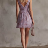 Abito Mini in Chiffon Ruffled Floreale Viola Retro