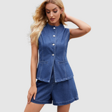 Erminia - Gilet elegante senza maniche con bottoni e shorts