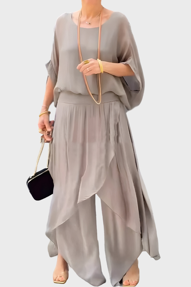 Stella - Top ampio e pantaloni con spacco – Completo due pezzi in chiffon