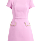 Abito Mini con Tasche e Bordo di Perle Rosa Squisito e Giocoso