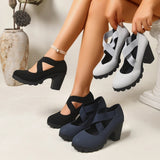 Scarpe Mary Jane da donna con plateau, cinturini incrociati e tacco alto