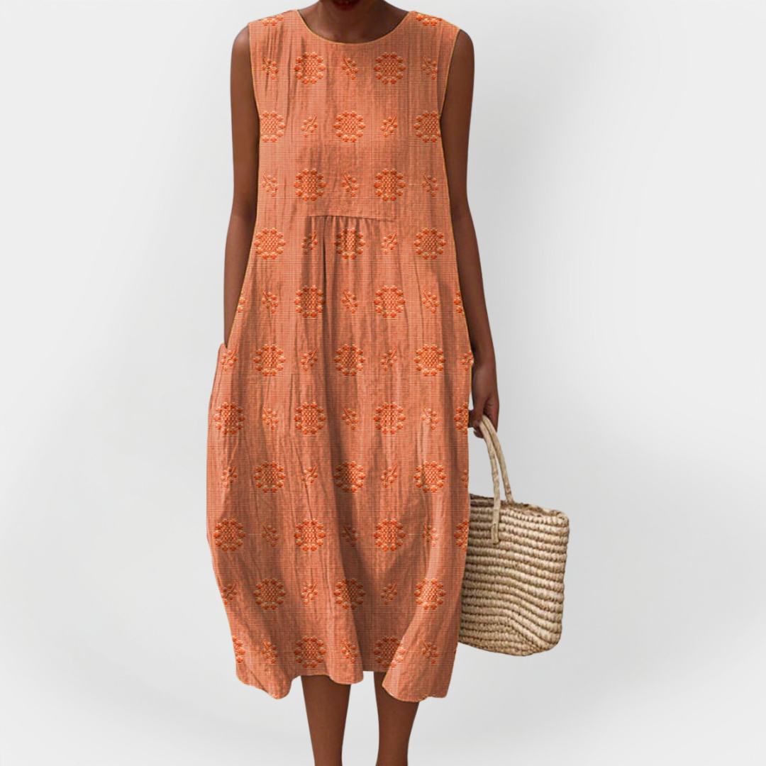 Abito elegante in cotone senza maniche con tasche