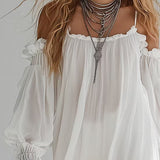 Abito Mini Fluttuante in Stile Bohemien con Spalle Scoperte