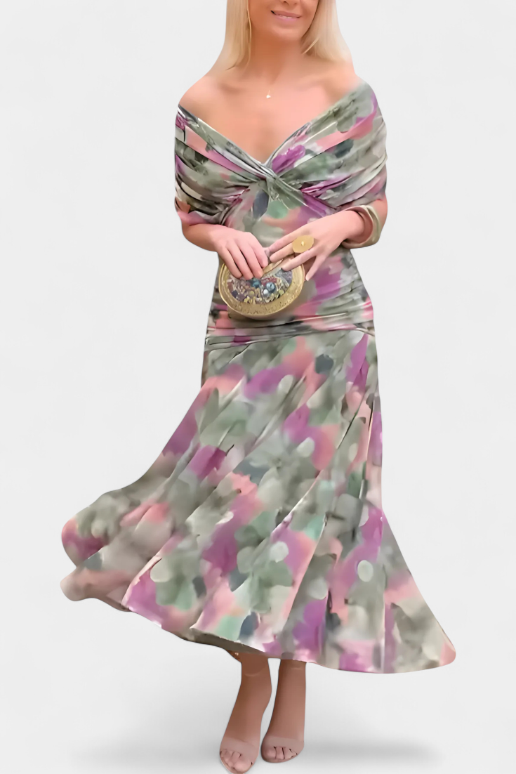 Maddalena - Abito lungo a fiori con scollo a V