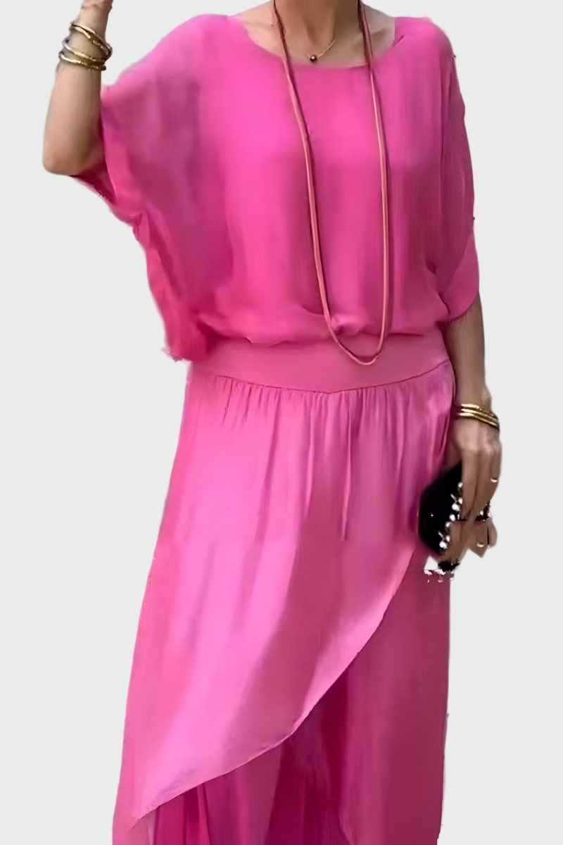 Stella - Top ampio e pantaloni con spacco – Completo due pezzi in chiffon