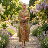 Daniela - Abito lungo a fiori con gilet aderente
