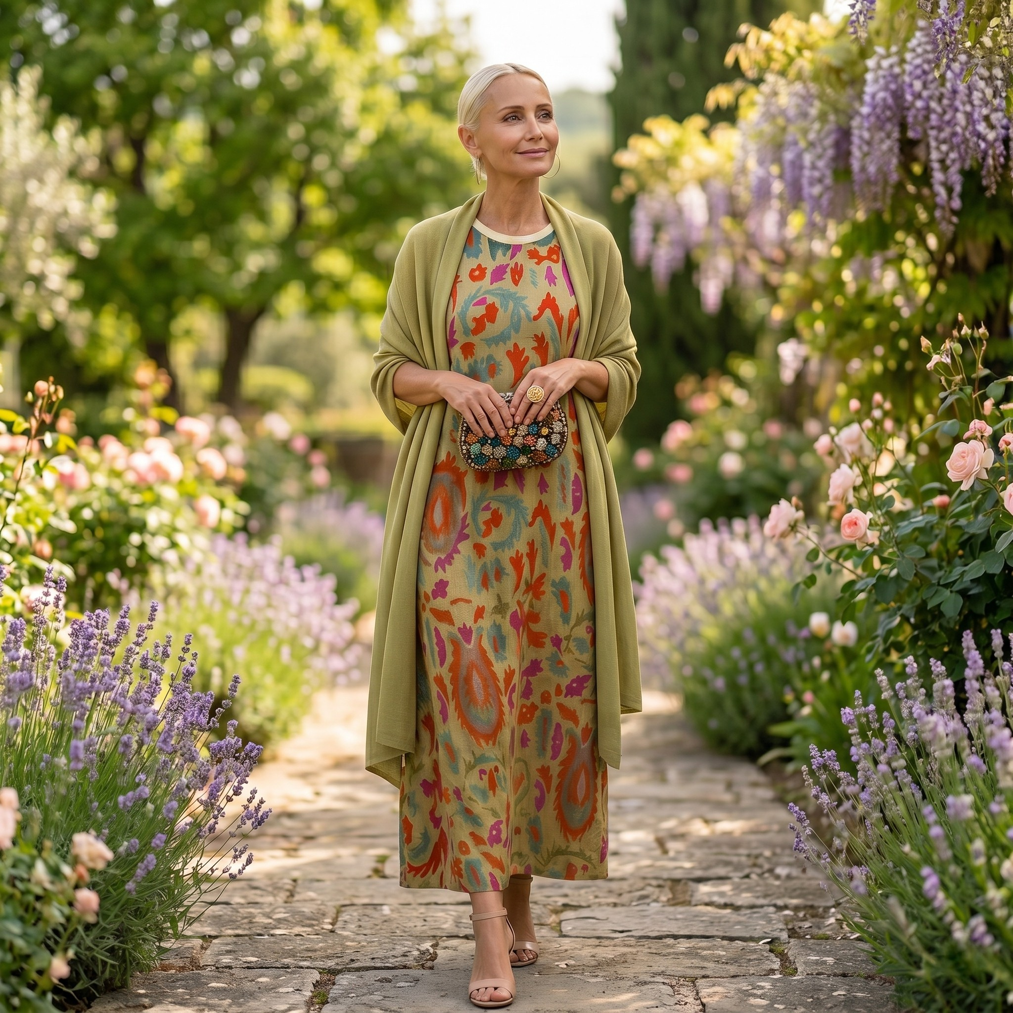 Daniela - Abito lungo a fiori con gilet aderente