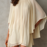 Abito Mini in Chiffon Beige con Maniche a Cappuccio per Donna