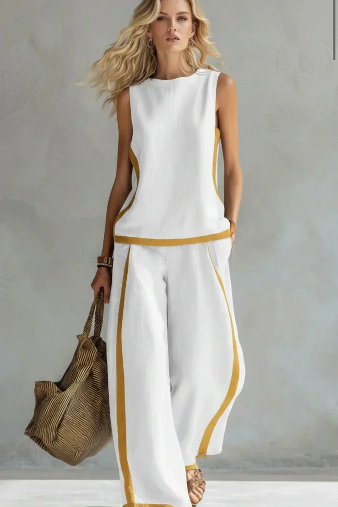 Ursula - Set Elegante e Casual di Gilet e Pantaloni con Finiture Bicolore