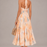 Aurore | Maxidress con scollo all'americana e stampa acquerello