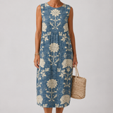 Belle | Abito Boho a fiori effetto denim