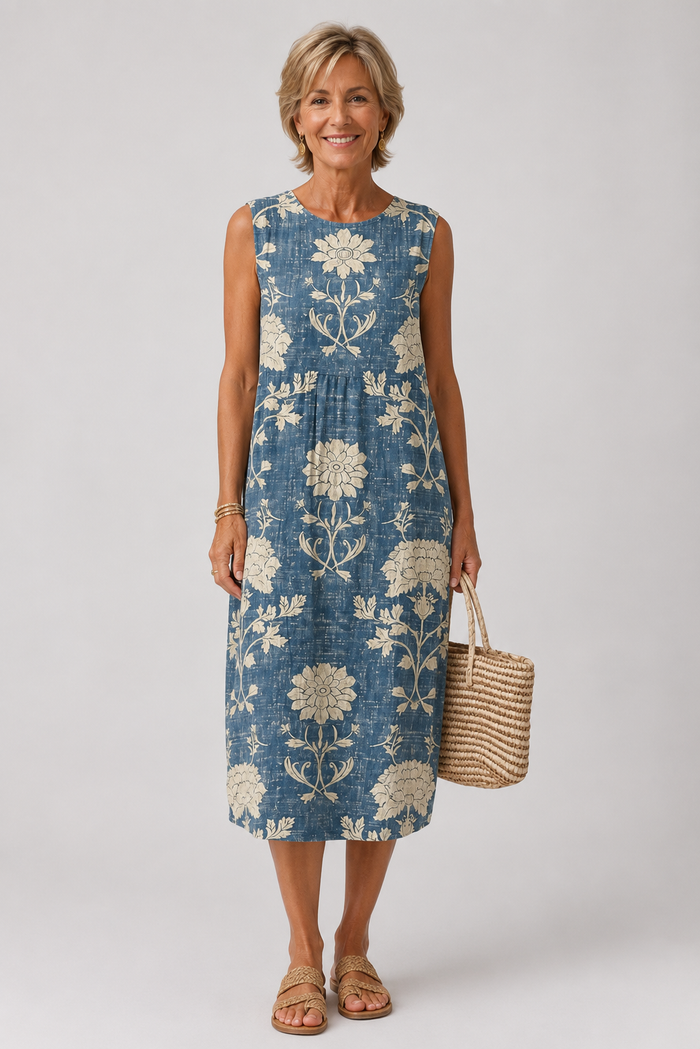 Belle | Abito Boho a fiori effetto denim
