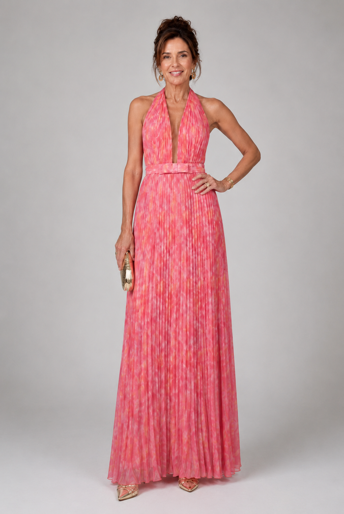 Rosalie | Abito maxi con collo a halter plissettato
