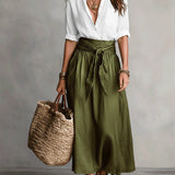 RIVER | Set di Due Pezzi: Top Nero e Gonna Midi Verde Oliva