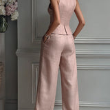 Set da donna a due pezzi con scollatura a V e bottoni