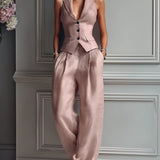 Set da donna a due pezzi con scollatura a V e bottoni