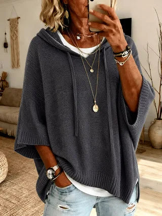 Poncho Donna in Maglia con Cappuccio – Comfort ed Eleganza per l'Autunno