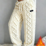 Pantaloni Donna Invernali in Felpa Jacquard con Fodera Calda