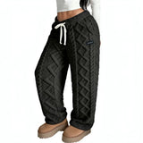 Pantaloni Donna Invernali in Felpa Jacquard con Fodera Calda
