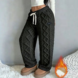 Pantaloni Donna Invernali in Felpa Jacquard con Fodera Calda