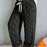 Pantaloni Donna Invernali in Felpa Jacquard con Fodera Calda
