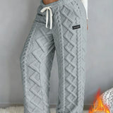 Pantaloni Donna Invernali in Felpa Jacquard con Fodera Calda