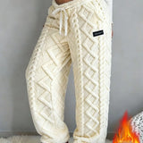 Pantaloni Donna Invernali in Felpa Jacquard con Fodera Calda