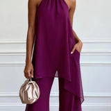 Set Top Viola Senza Maniche e Pantaloni