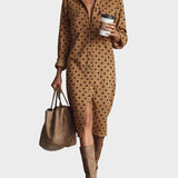Abito midi in ecopelle a pois