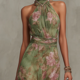 Livia - Abito lungo elegante con collo all'americana a fiori