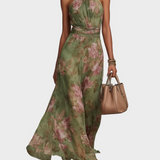 Livia - Abito lungo elegante con collo all'americana a fiori