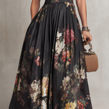 Abito Midi in Satin Pieghettato con Collo a Chiave Nera