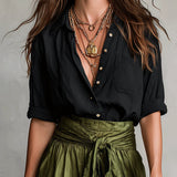 RIVER | Set di Due Pezzi: Top Nero e Gonna Midi Verde Oliva