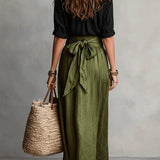 RIVER | Set di Due Pezzi: Top Nero e Gonna Midi Verde Oliva