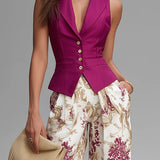 Set Gilet Rosa e Pantaloni Ampi a Fiori