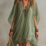 Abito Mini Flowy in Chiffon Verde con Scollatura a V