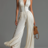 Tuta in Chiffon Bianca Senza Maniche con Zip