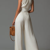 Tuta in Chiffon Bianca Senza Maniche con Zip